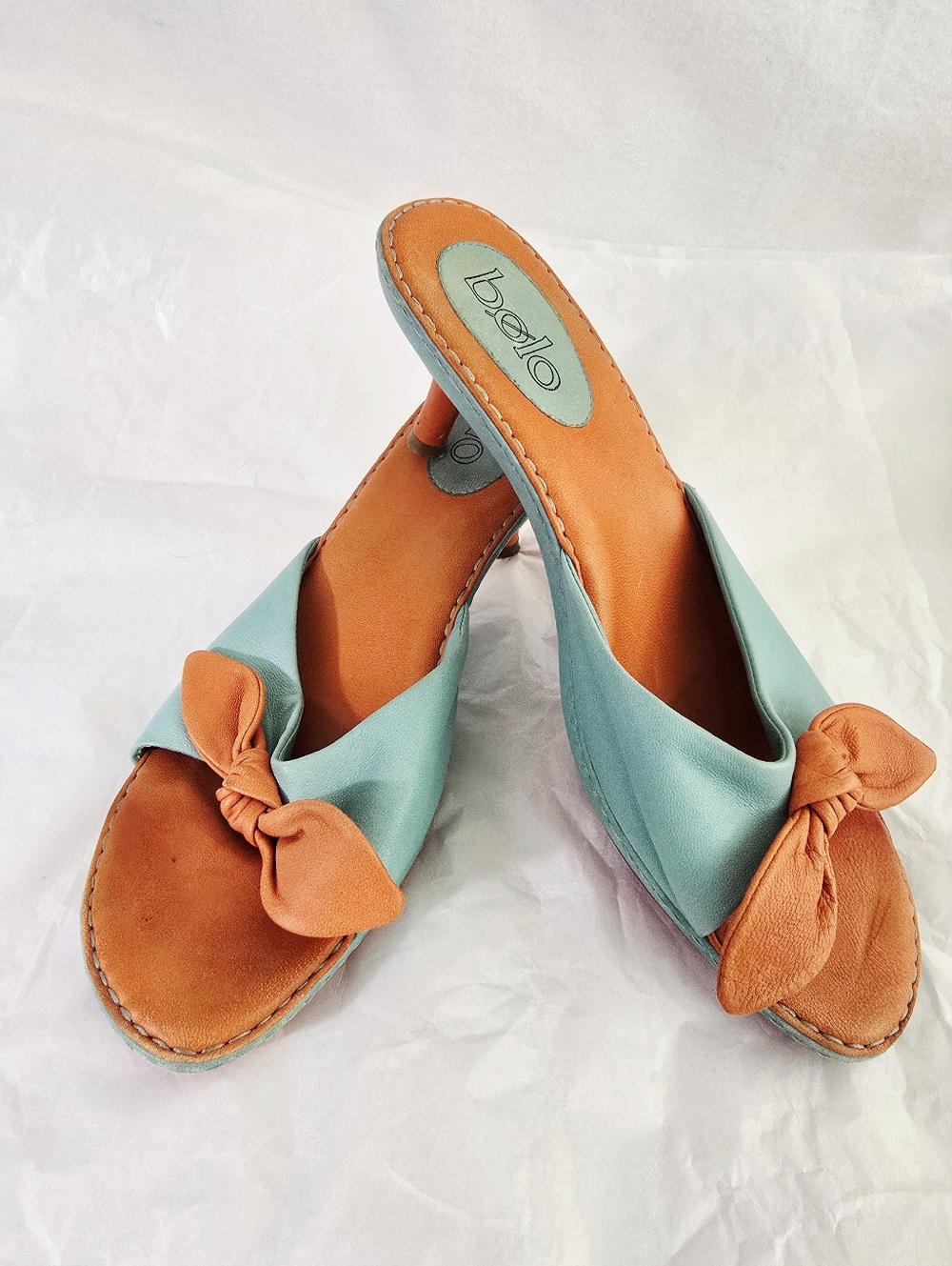 Bolo Two-Tone Sz 8.5 Orange & Teal Slide Sandals - Picture 2 of 7